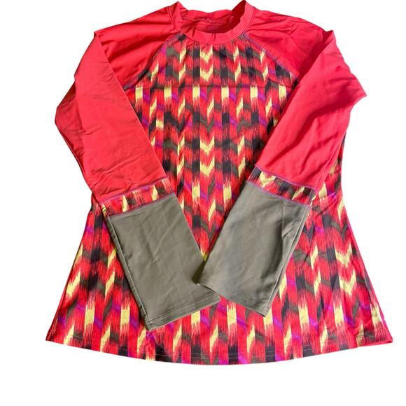 PRANA Womens Lorelie Pink Gray UV Rashguard Long Sleeve Swim Surf Medium - Picture 9 of 9